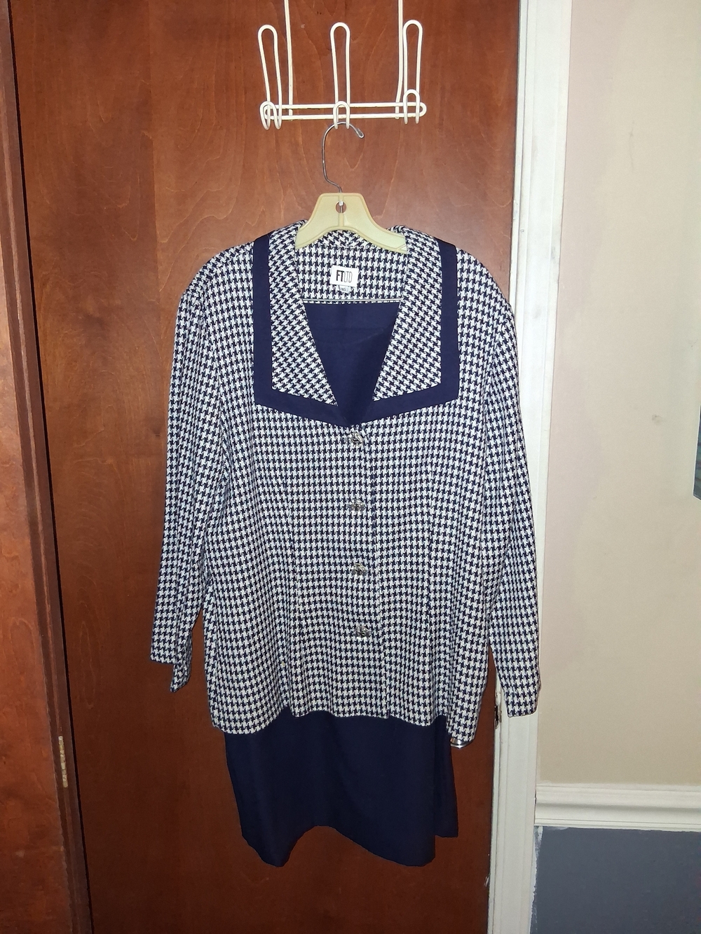 Navy and White Houndstooth Skirt Set with Sailor Collar